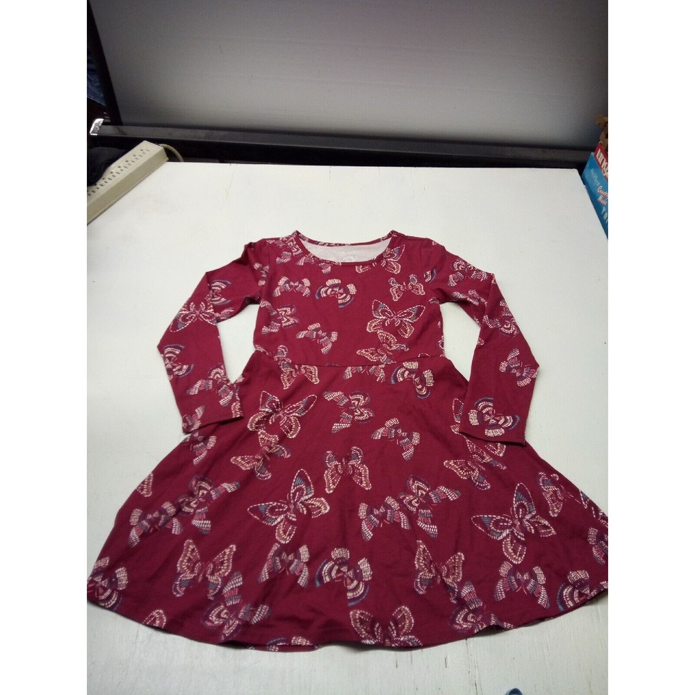 Women's Place Size Large Dress Long Sleeve Mini Maroon Butterfly Print